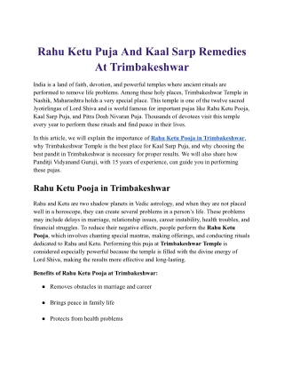 Rahu Ketu Puja And Kaal Sarp Remedies At Trimbakeshwar