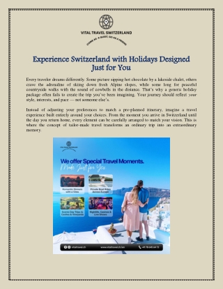 Experience Switzerland with Holidays Designed Just for You