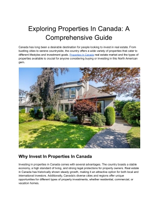 Exploring Properties In Canada_ A Comprehensive Guide