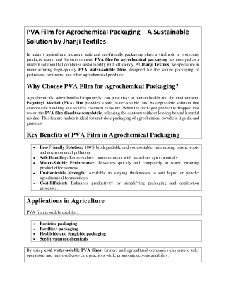 PVA Film for Agrochemical Packaging – A Sustainable Solution by Jhanji Textiles