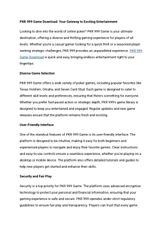 PKR 999 Game Download: Your Gateway to Exciting Entertainment
