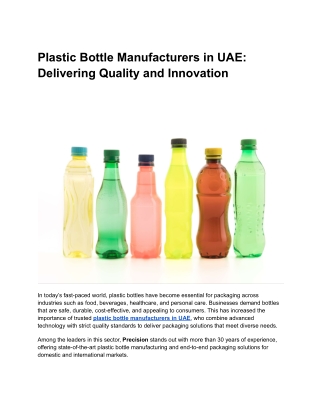 Plastic Bottle Manufacturers in UAE_ Delivering Quality and Innovation