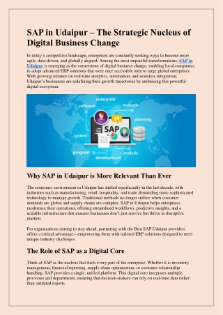 SAP in Udaipur – The Strategic Nucleus of Digital Business Change