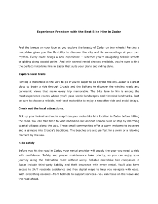 Experience Freedom with the Best Bike Hire in Zadar