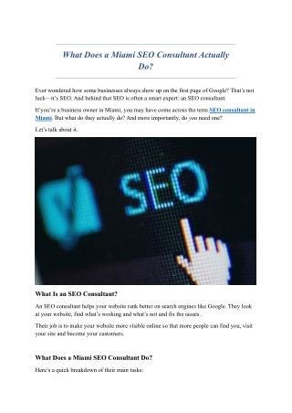 What Does a Miami SEO Consultant Actually Do?