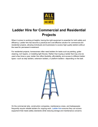 Ladder Hire for Commercial and Residential Projects