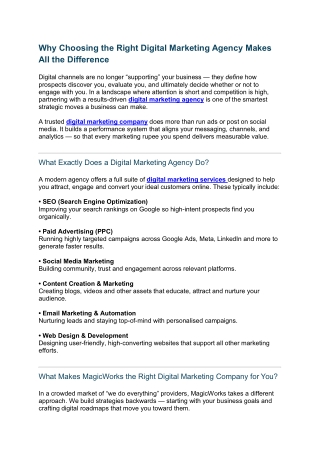 Why Choosing the Right Digital Marketing Agency Makes All the Difference
