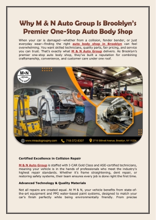 Why M & N Auto Group Is Brooklyn’s Premier One-Stop Auto Body Shop
