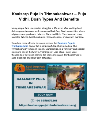 Kaalsarp Puja In Trimbakeshwar – Puja Vidhi, Dosh Types And Benefits