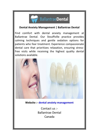 Dental Anxiety Management  Ballantrae Dental
