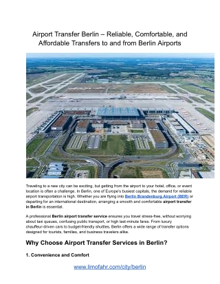 Airport Transfer Berlin – Reliable, Comfortable, and Affordable Transfers to and from Berlin Airports