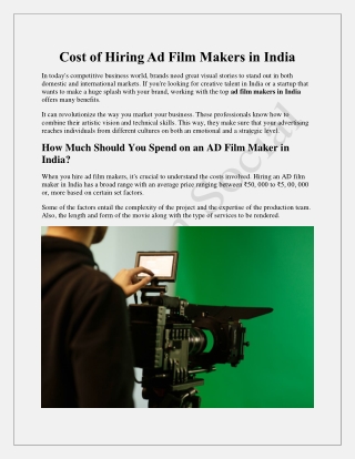 Cost of Hiring Ad Film Makers in India