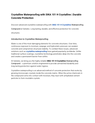 Crystalline Waterproofing with SIKA 101 H Crystalline _ Durable Concrete Protection