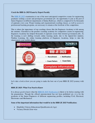 Crack the RRB Je 2025 Exam by Expert Faculty