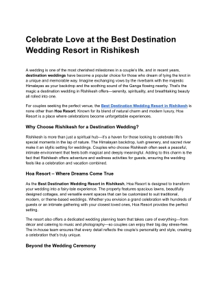Celebrate Love at the Best Destination Wedding Resort in Rishikesh