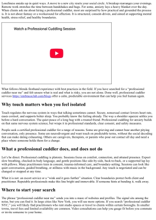 From Lonely to Loved: How to Hire a Professional Cuddler for Emotional Support