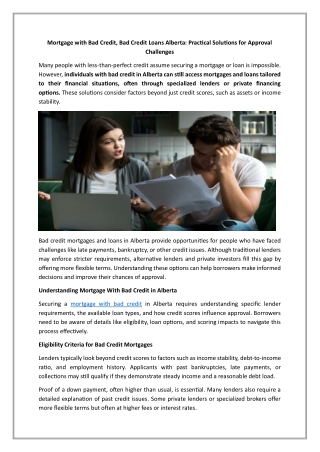 Mortgage with Bad Credit, Bad Credit Loans Alberta Practical Solutions for Approval Challenges
