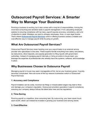 Outsourced Payroll Services: A Smarter Way to Manage Your Business