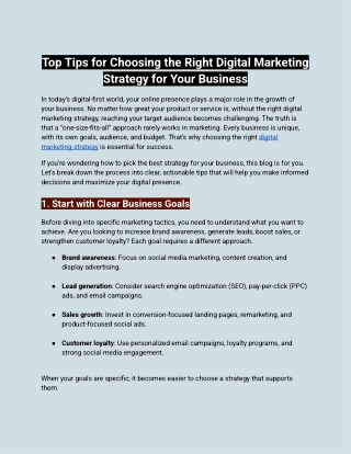 Top Tips for Choosing the Right Digital Marketing Strategy for Your Business