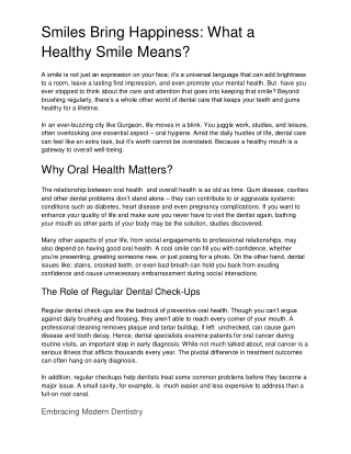 Smiles Bring Happiness: What a Healthy Smile Means?