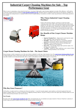 Industrial Carpet Cleaning Machines for Sale – Top Performance Gear