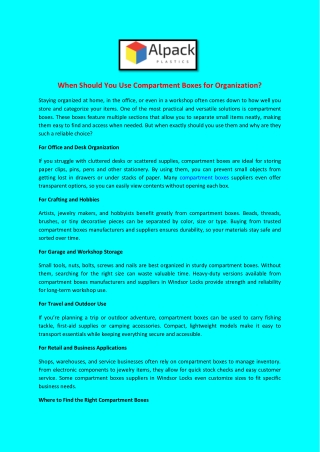 When Should You Use Compartment Boxes for Organization