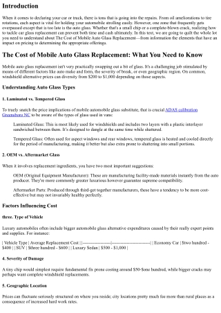 The Cost of Mobile Auto Glass Replacement: What You Need to Know