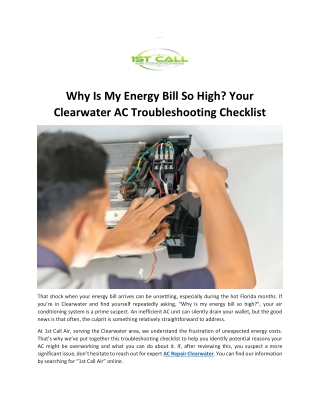 Why Is My Energy Bill So High? Your Clearwater AC Troubleshooting Checklist