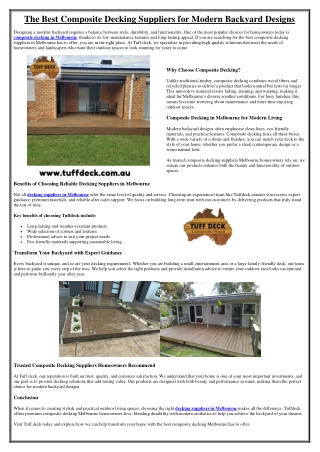 The Best Composite Decking Suppliers for Modern Backyard Designs