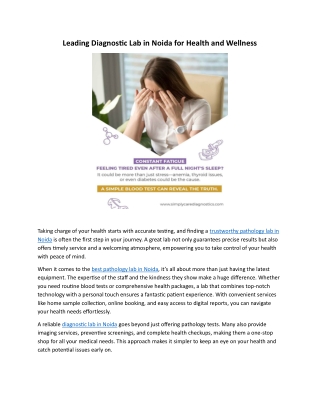 Leading Diagnostic Lab in Noida for Health and Wellness