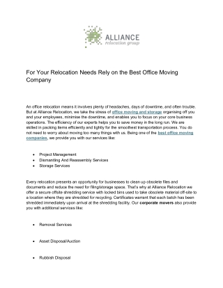 For Your Relocation Needs Rely on the Best Office Moving Com