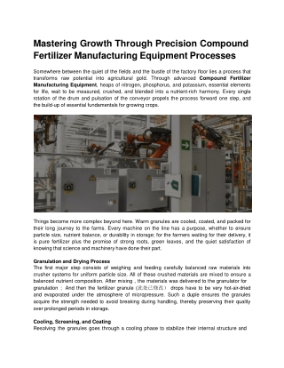 Mastering Growth Through Precision Compound Fertilizer Manufacturing Equipment Processes
