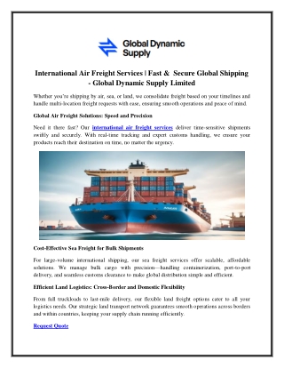 International Air Freight Services & Fast &  Secure Global Shipping - Global Dynamic Supply Limited