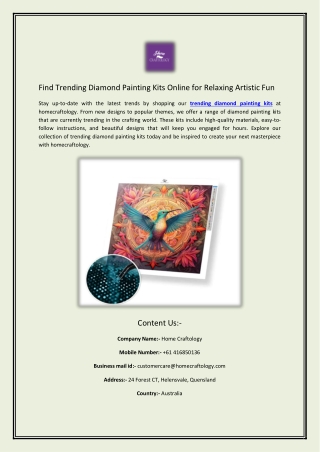 Find Trending Diamond Painting Kits Online for Relaxing Artistic Fun