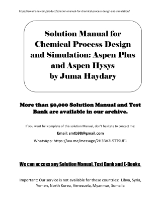Solution Manual for Chemical Process Design and Simulation by Juma Haydary