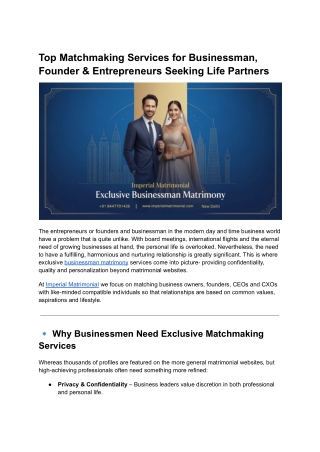 Top Matchmaking Services for Businessman, Founder & Entrepreneurs.