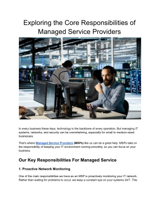 Exploring the Core Responsibilities of Managed Service Providers
