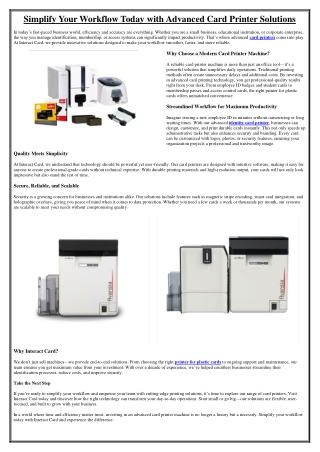 Simplify Your Workflow Today with Advanced Card Printer Solutions