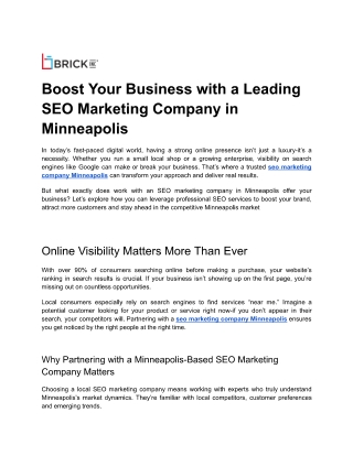 Boost Your Business with a Leading SEO Marketing Company in Minneapolis