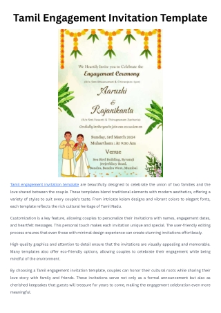 Tamil engagement invitation template