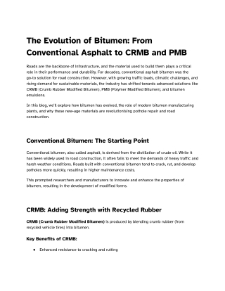 The Evolution of Bitumen_ From Conventional Asphalt to CRMB and PMB