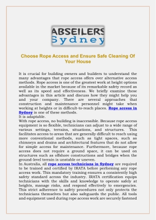 Choose Rope Access and Ensure Safe Cleaning Of Your House