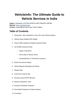 Vehicleinfo - The Ultimate Guide to Vehicle Services in India