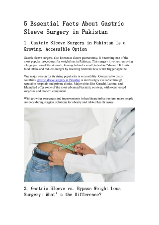 5 Essential Facts About Gastric Sleeve Surgery in Pakistan