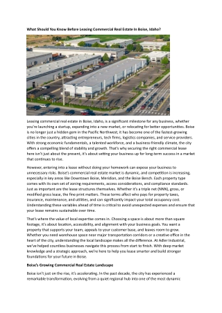 Leasing Commercial Real Estate In Boise Idaho