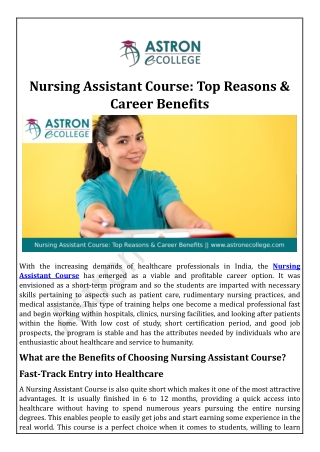 Nursing Assistant Course Top Reasons & Career Benefits