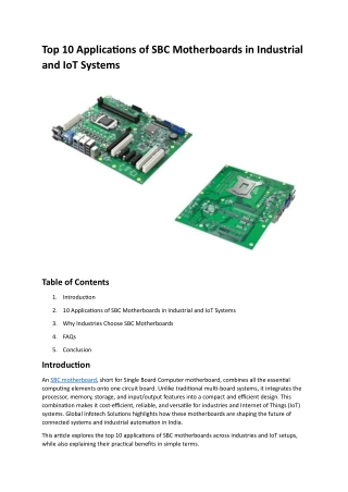 Top 10 Applications of SBC Motherboards in Industrial and IoT Systems