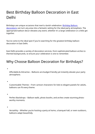 Best Birthday Balloon Decoration In East Delhi