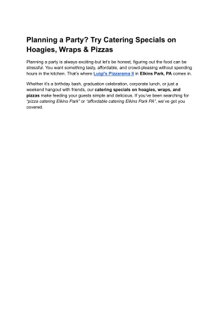Party Catering in Elkins Park, PA | Hoagies, Wraps & Pizza Specials – Luigi’s Pi