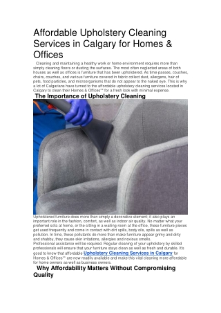 Affordable Upholstery Cleaning Services in Calgary